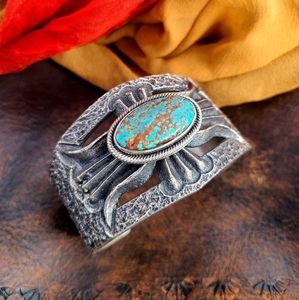 Large turquoise sterling silver cuff bracelet